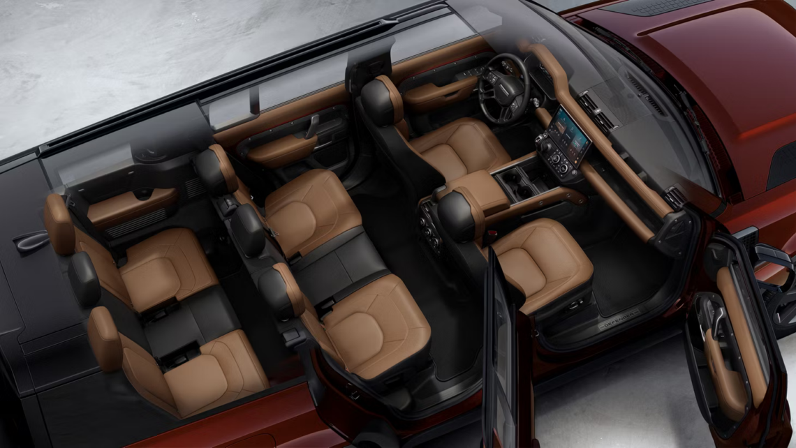 Bird's-eye view of the 2026 Defender 130 interior